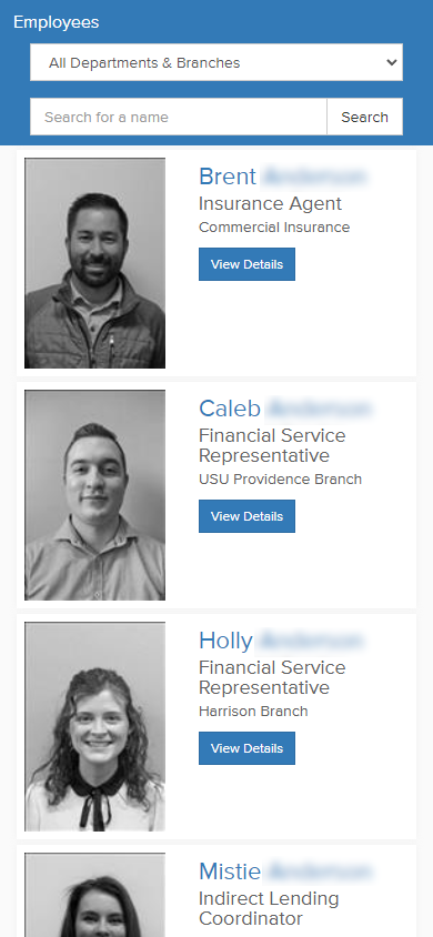 A screenshot on a mobile device displaying a list of employees
